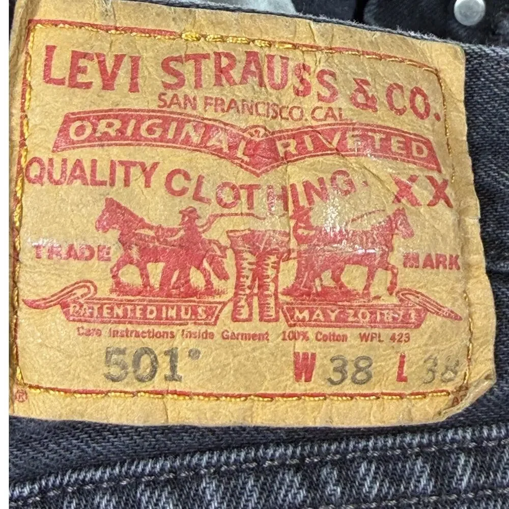 Levi’s 501 Men Black 38x38 Button Fly 5 Pocket Denim Jeans Made in Mexico Casual